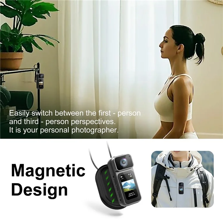 S80 Thumb Camera 2.7K Ultra HD Video 180 Degree Rotatable Lens 1.47" IPS Screen WiFi Mini Action Camera - Black