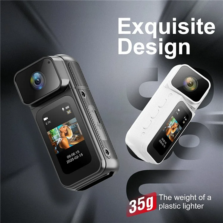 S80 Thumb Camera 2.7K Ultra HD Video 180 Degree Rotatable Lens 1.47" IPS Screen WiFi Mini Action Camera - Black
