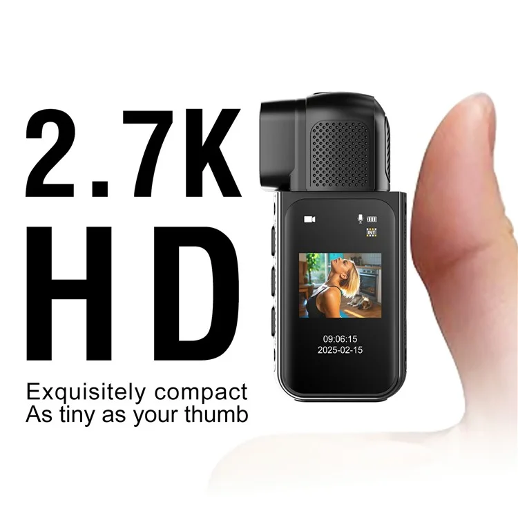 S80 Thumb Camera 2.7K Ultra HD Video 180 Degree Rotatable Lens 1.47" IPS Screen WiFi Mini Action Camera - Black