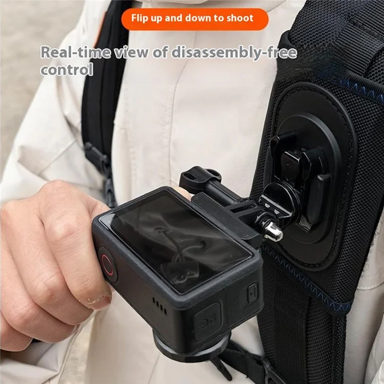 FLW080 Backpack Clip PP + 840D Nylon Anti Slip Rotatable Universal Action Camera Mount