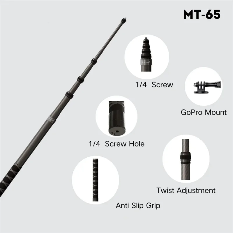 JMARY MT-65 Selfie Stick Monopiede in Fibra di Carbonio da 3m con 5 Sezioni per Fotocamere d'Azione