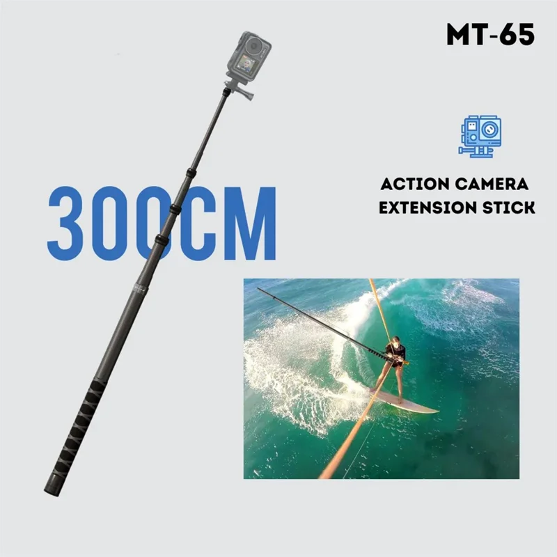 JMARY MT-65 Selfie Stick Monopiede in Fibra di Carbonio da 3m con 5 Sezioni per Fotocamere d'Azione