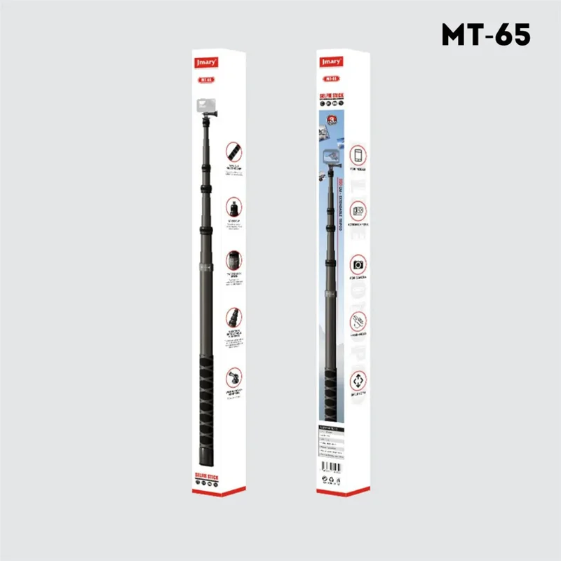 JMARY MT-65 Selfie Stick Monopiede in Fibra di Carbonio da 3m con 5 Sezioni per Fotocamere d'Azione