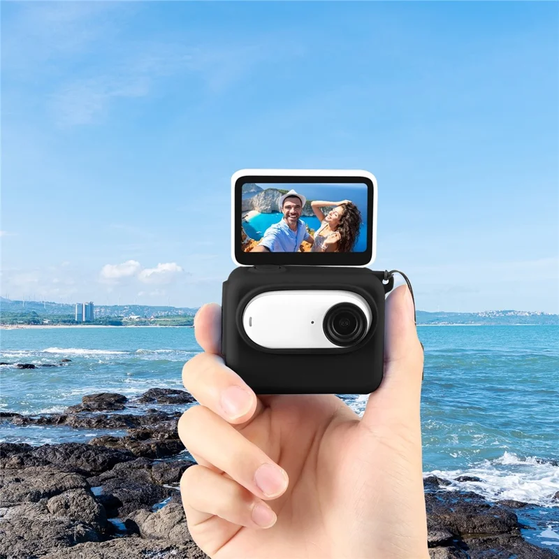 PULUZ PU876 For Insta360 GO 3 Charging Case Silicone Protective Cover with Lens Cap and Lanyard