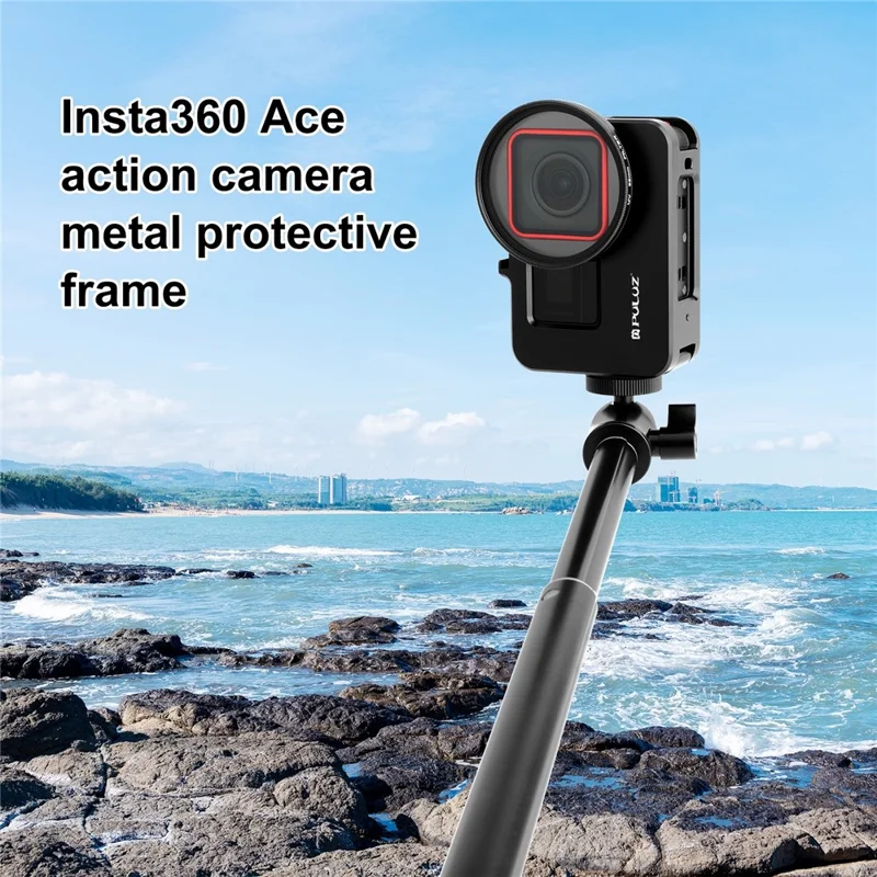 PULUZ PU966B Pour Insta360 Ace Pro / Ace Cadre de protection métallique avec filtre UV 52 mm et capuchon d'objectif