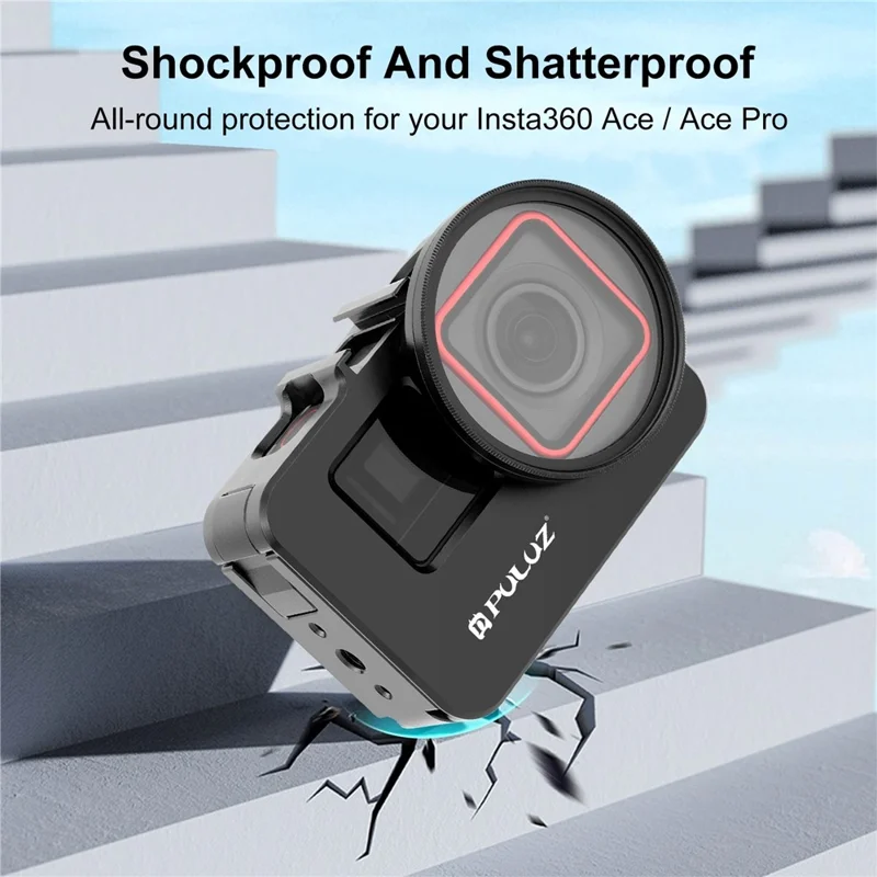 PULUZ PU966B Pour Insta360 Ace Pro / Ace Cadre de protection métallique avec filtre UV 52 mm et capuchon d'objectif