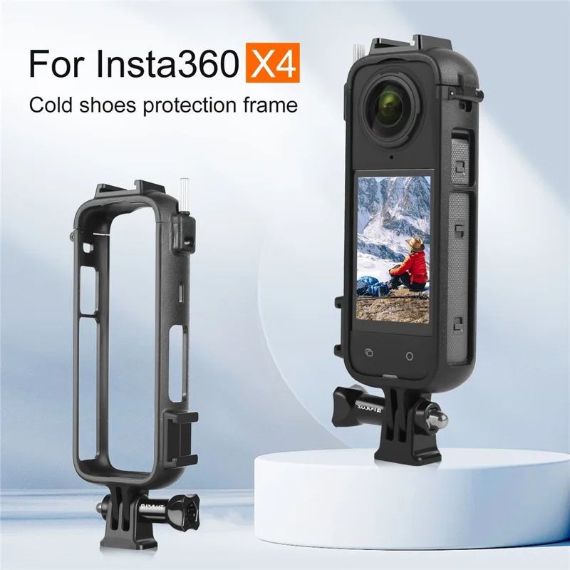 PULUZ PU979B For Insta360 X4 Action Camera Protective Frame PC Cold Shoe Mount Adapter