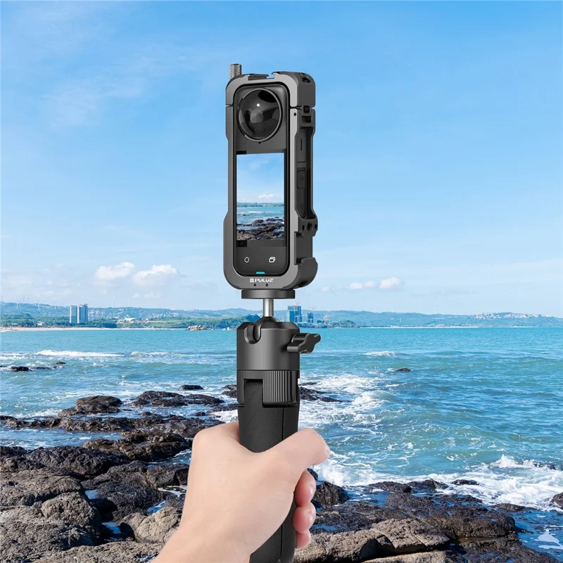 PULUZ PU981B Jaula Protectora de Aleación de Aluminio con Marco de Expansión y Tapa de Objetivo para Insta360 X4