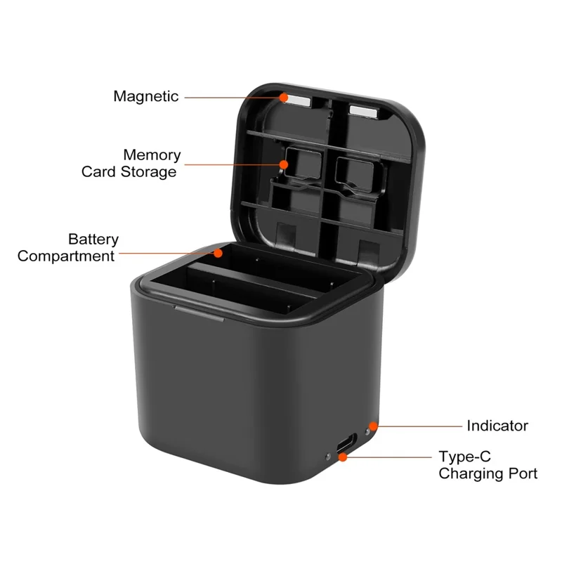 PULUZ PU968B For Insta360 Ace / Ace Pro Charging Case Dual Battery Charger Battery Storage Card Organizer