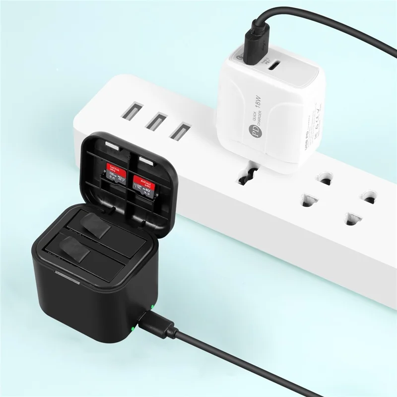 PULUZ PU968B For Insta360 Ace / Ace Pro Charging Case Dual Battery Charger Battery Storage Card Organizer