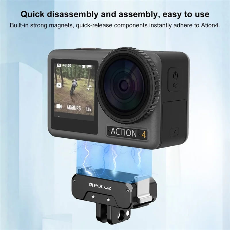 PULUZ PU995B Para DJI Osmo Action 4 / 3 Base de montaje de metal de liberación rápida magnética compatible con palo selfie / trípode