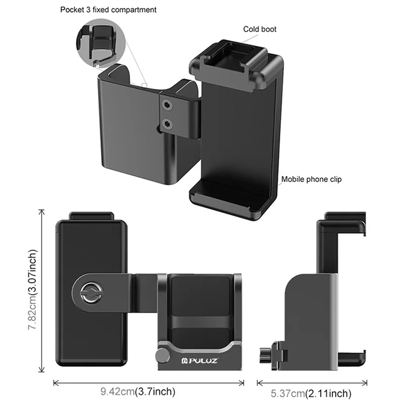 PULUZ PU725B Per DJI Osmo Pocket 3 Adattatore Supporto Telefonico per Fotocamera d'Azione Compatibile con Treppiede