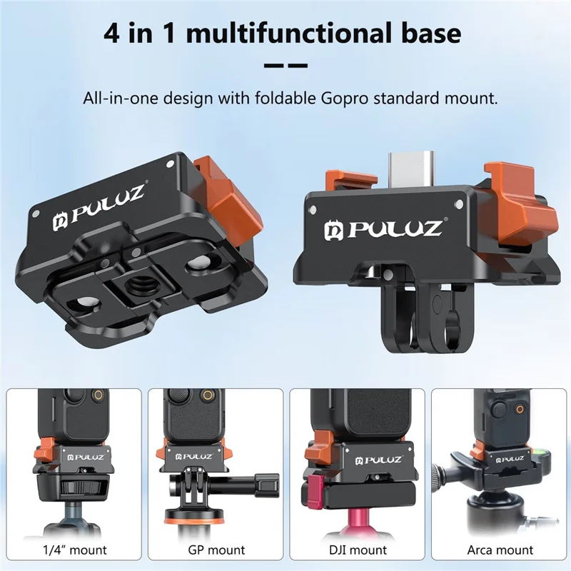 PULUZ PU734B Base de Carregamento Tipo C com Adaptador de Montagem de Liberação Rápida para DJI Osmo Pocket 3 - Acessórios para Câmera