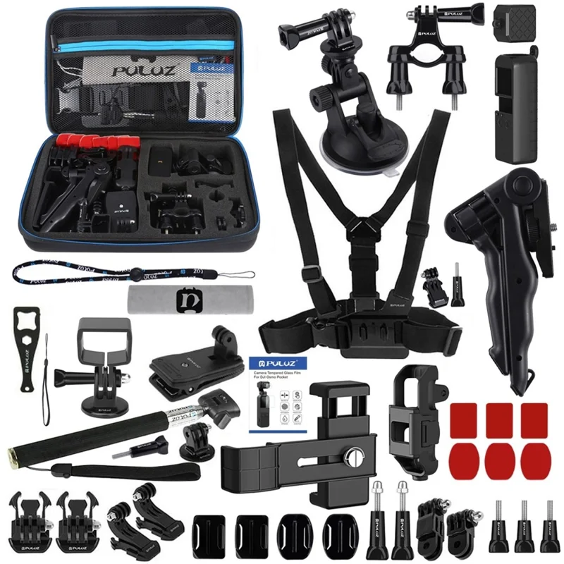 PULUZ PKT47 43 in 1 For DJI Osmo Pocket Phone Clip Selfie Stick Extension Bracket Chest Strap Camera Accessory Kit with Large Case