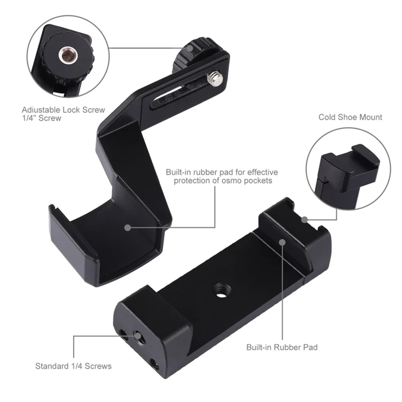 PULUZ PU383 Supporto di Fissaggio Metallico con Staffa di Espansione per Montaggio a Slitta Fredda e Supporto Telefono per DJI Osmo Pocket