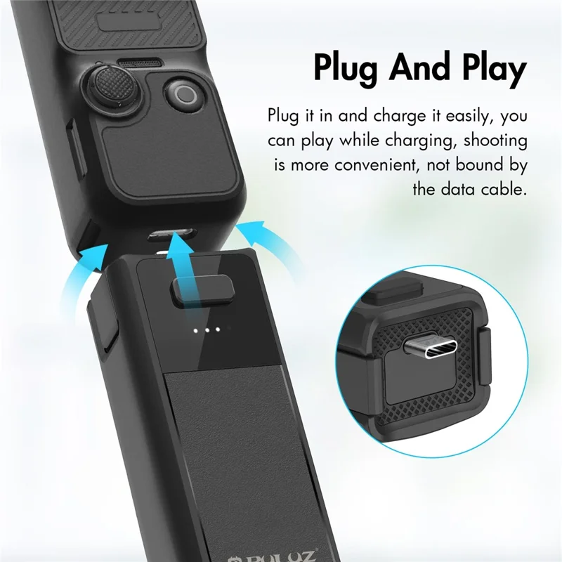 PULUZ PU957B Empuñadura Extensible con Batería de 2800mAh y Puerto USB-C para DJI Osmo Pocket 3