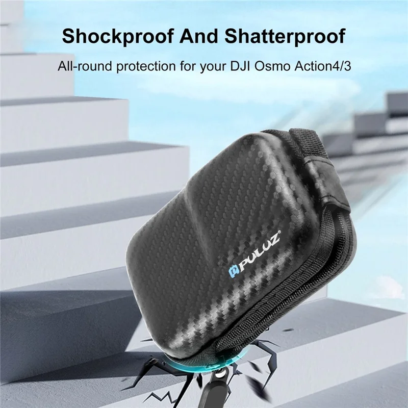 PULUZ PU946B For DJI Osmo Action 4  /  3 Mini Body Case Carbon Fiber Texture PU + EVA Portable Storage Bag