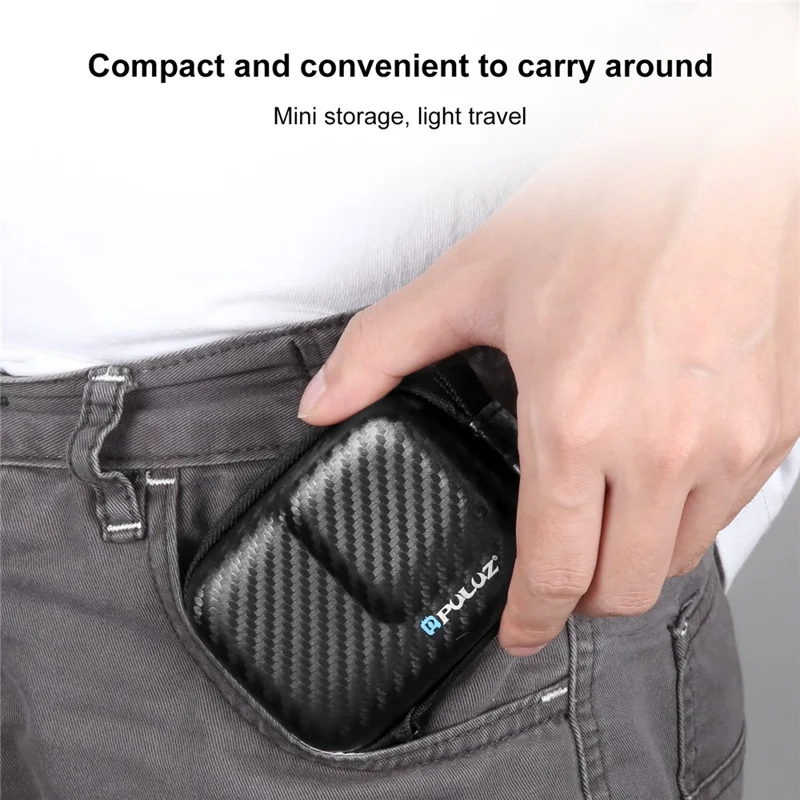 PULUZ PU946B For DJI Osmo Action 4  /  3 Mini Body Case Carbon Fiber Texture PU + EVA Portable Storage Bag
