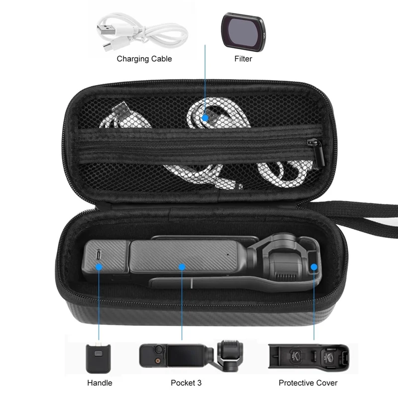 PULUZ PU945B Para DJI Osmo Pocket 3 Bolsa de Transporte em EVA de Fibra de Carbono à Prova de Choque Portátil