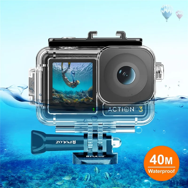 PULUZ PU808 For DJI Osmo Action 3 Case 40M Waterproof Cover with Cold Shoe Mount  /  Bracket