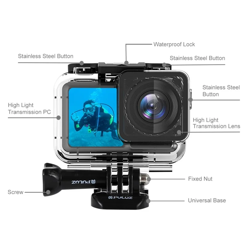 PULUZ PU398 Wasserdichtes Gehäuse mit Basis und Langschraube für DJI Osmo Action - 61M Unterwasserschutz