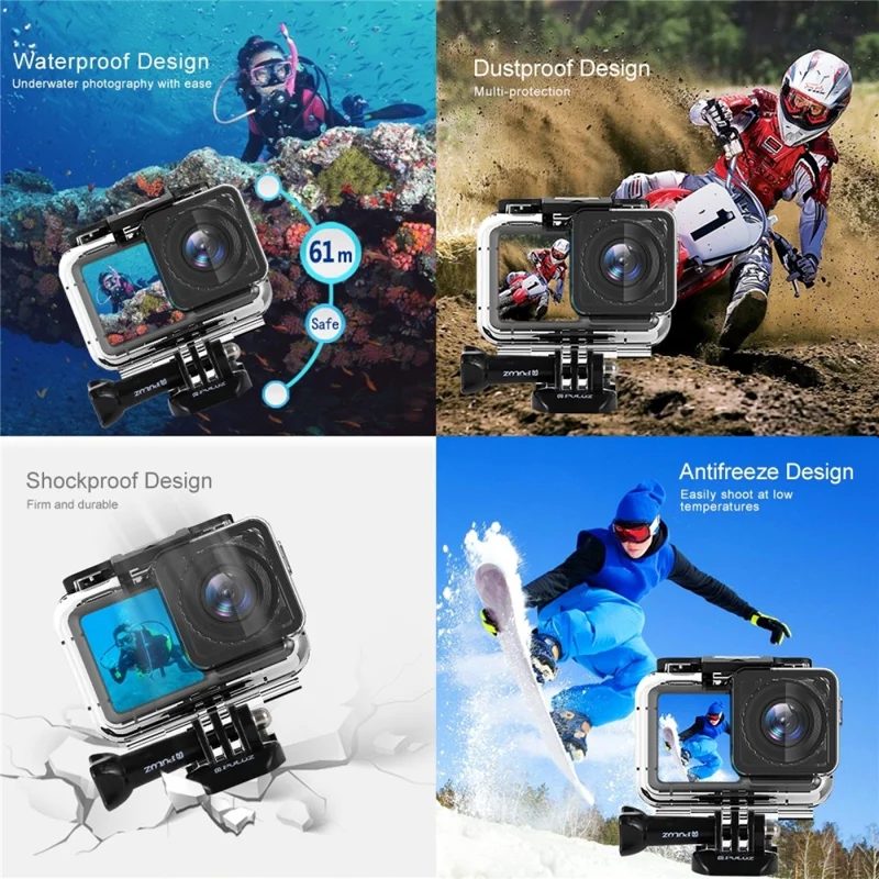 PULUZ PU398 Wasserdichtes Gehäuse mit Basis und Langschraube für DJI Osmo Action - 61M Unterwasserschutz