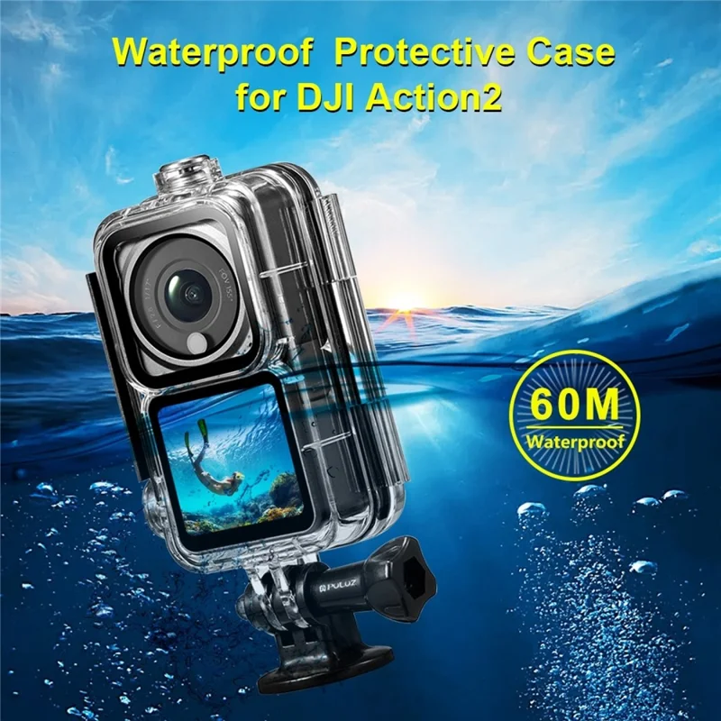 PULUZ PU577T Wasserdichtes Tauchgehäuse für DJI Action 2, 60M Unterwasser-Schutzgehäuse
