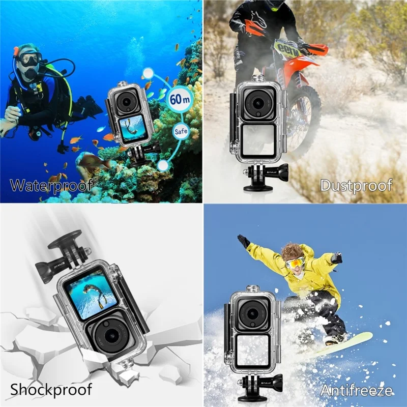 PULUZ PU577T Wasserdichtes Tauchgehäuse für DJI Action 2, 60M Unterwasser-Schutzgehäuse
