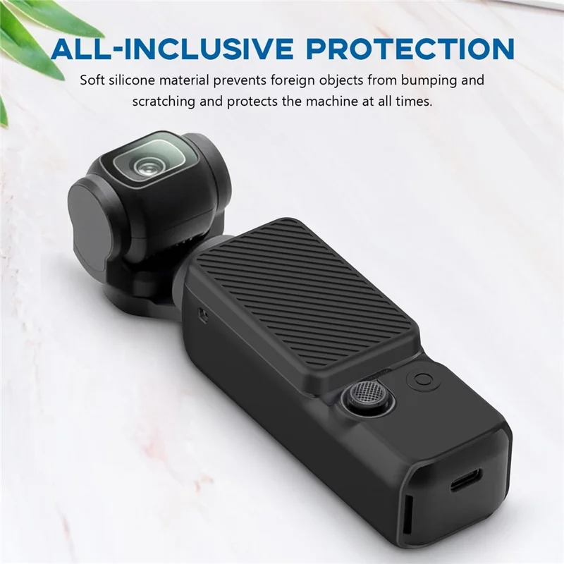 PULUZ PU998 Per DJI Osmo Pocket 3 Gimbal Fotocamera Custodia in silicone + Coperchio dello schermo con cordino - Nero