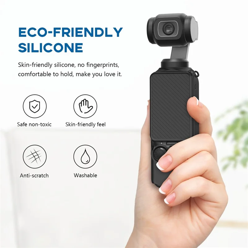 PULUZ PU998 Per DJI Osmo Pocket 3 Gimbal Fotocamera Custodia in silicone + Coperchio dello schermo con cordino - Nero