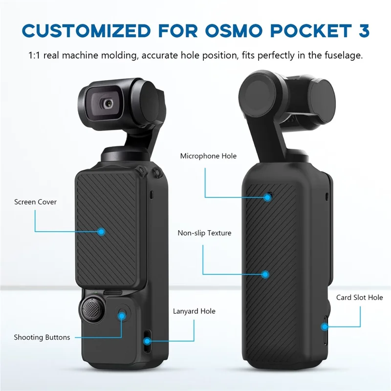PULUZ PU998 Per DJI Osmo Pocket 3 Gimbal Fotocamera Custodia in silicone + Coperchio dello schermo con cordino - Nero