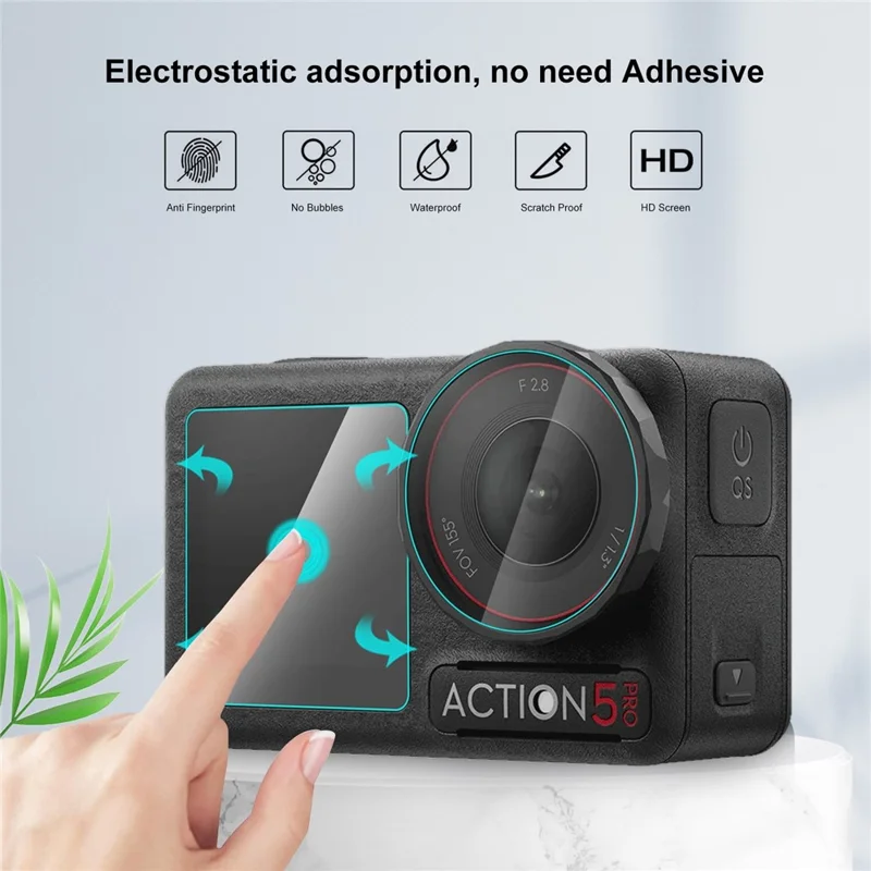 PULUZ PU958T For DJI Osmo Action 5 Pro Screen Protector Set with Lens / Front / Rear Tempered Glass Film Anti Explosion