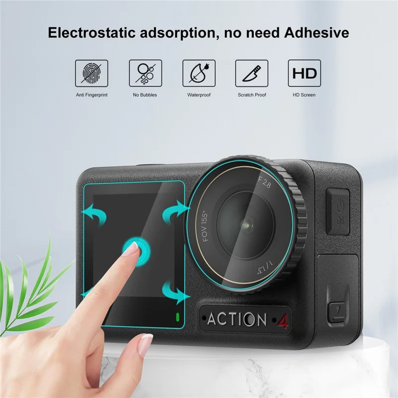 PULUZ PU953T For DJI Osmo Action 4 Screen Protector Set with Lens / Front / Rear Screen Tempered Glass Film