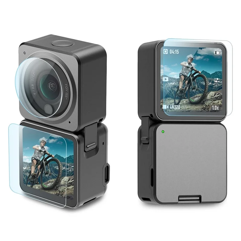 PULUZ PU538 Защитное стекло для экрана DJI Action 2: комплект из 2 защитных пленок для экрана + 1 защитная пленка для объектива, закаленное стекло с антивзрывной защитой