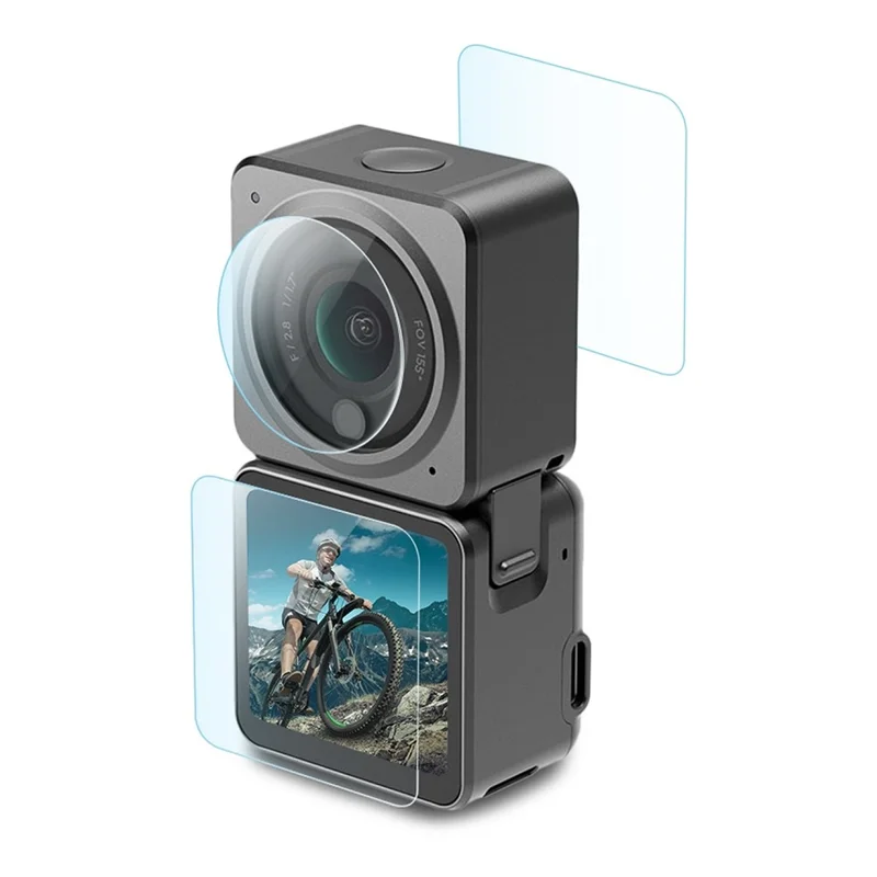 PULUZ PU538 Защитное стекло для экрана DJI Action 2: комплект из 2 защитных пленок для экрана + 1 защитная пленка для объектива, закаленное стекло с антивзрывной защитой
