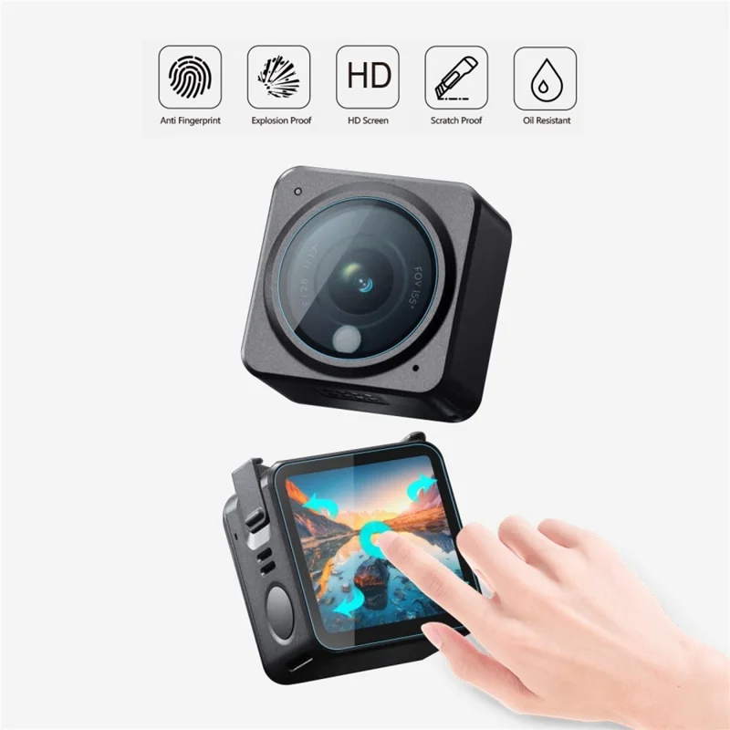 PULUZ PU538 Защитное стекло для экрана DJI Action 2: комплект из 2 защитных пленок для экрана + 1 защитная пленка для объектива, закаленное стекло с антивзрывной защитой