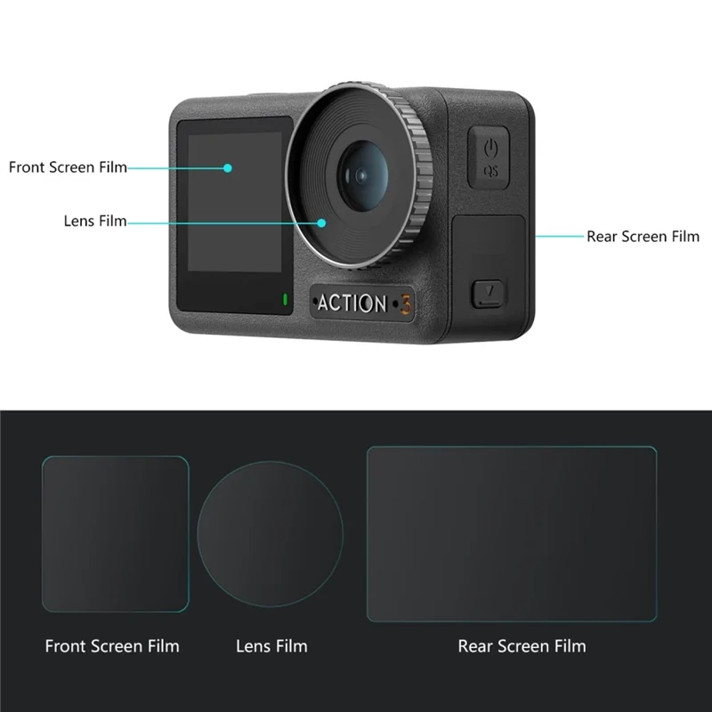 PULUZ PU810 For DJI Osmo Action 3 Screen Protector Set with Lens / Front / Rear Tempered Glass Film Anti-Explosion
