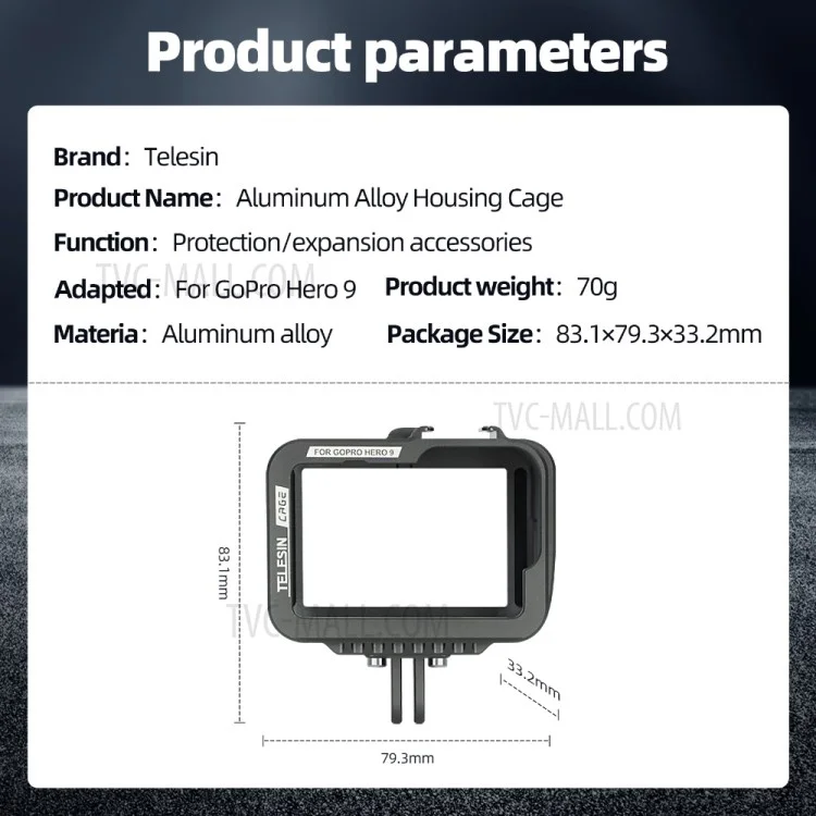 TELESIN AT1102 Aluminum Alloy Housing Case Shell for GoPro Hero 10 / 9