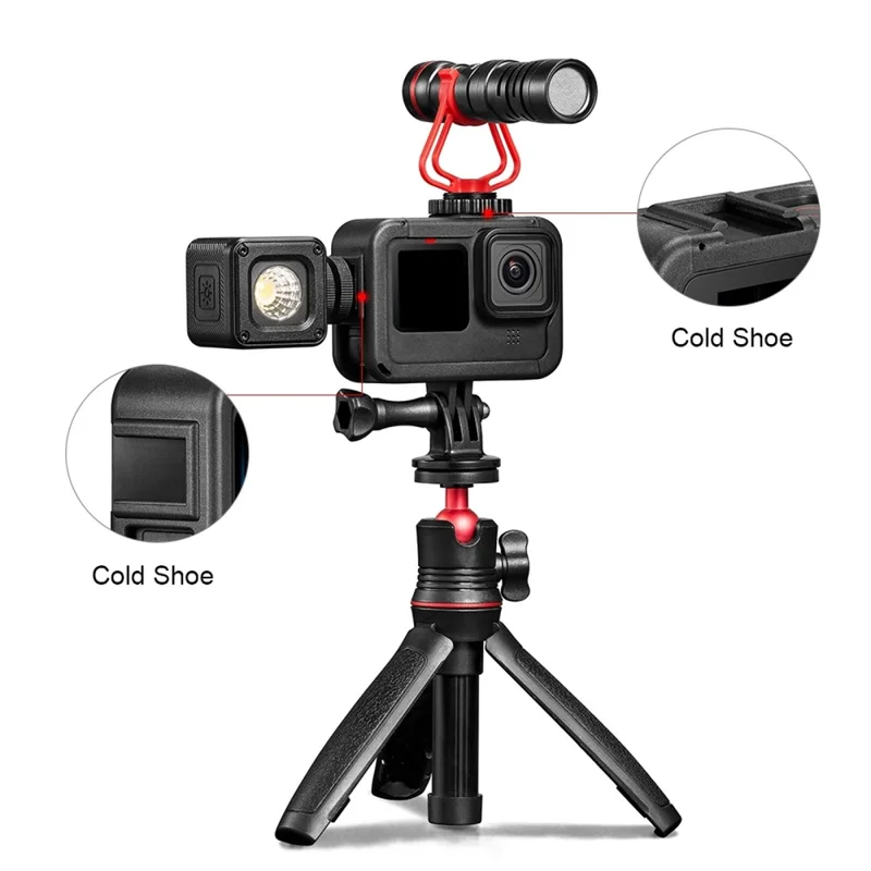 PULUZ PU582B PA Frame for GoPro Hero 11 Black / 10 Black / 9 Black Camera Cage with Cold Shoe Interface and Charging Opening