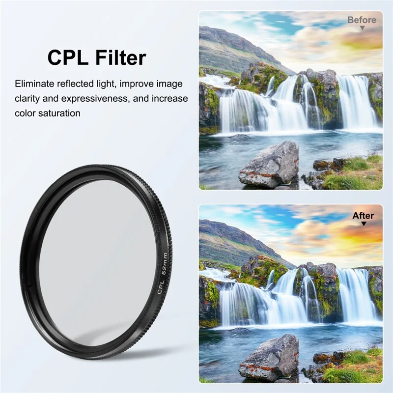 PULUZ PU596B 52mm CPL UV Filter for GoPro Hero 11 Black / 10 Black / 9 Black Camera Lens Filter with Adapter Ring