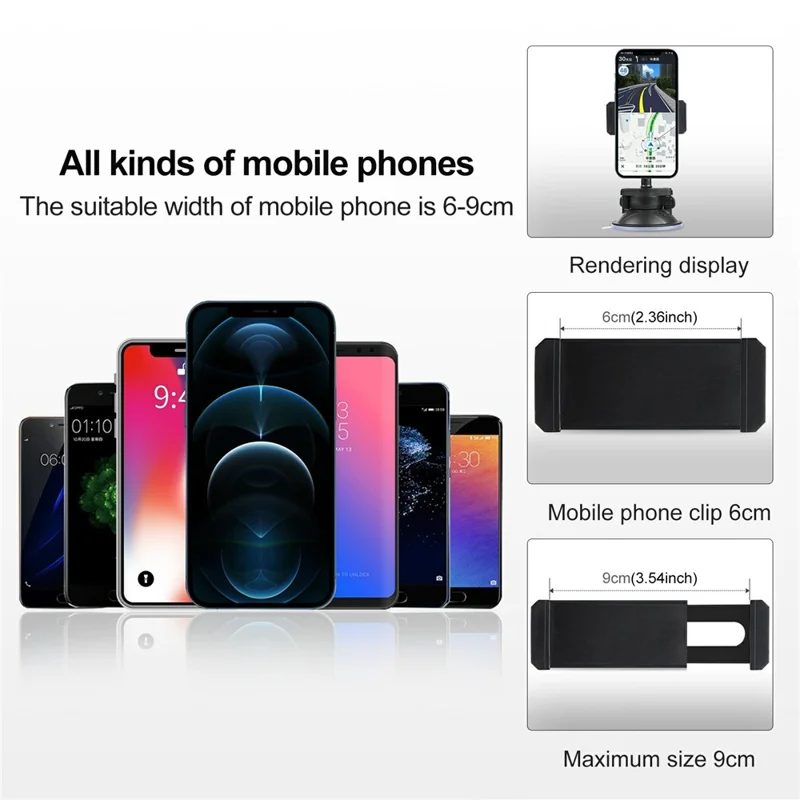 PULUZ PU537B Suction Cup Plastic Phone Mount 360 Degree Rotation Car Dashboard Windshield Phone Holder