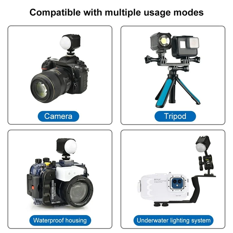 PULUZ PU563B For GoPro Series Action Camera 60m Underwater Video Lamp Waterproof LED Fill Light (7.4V / 1100mAh Battery)