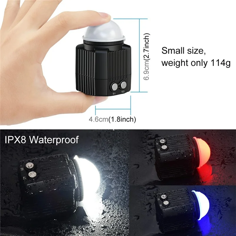 PULUZ PU563B For GoPro Series Action Camera 60m Underwater Video Lamp Waterproof LED Fill Light (7.4V / 1100mAh Battery)