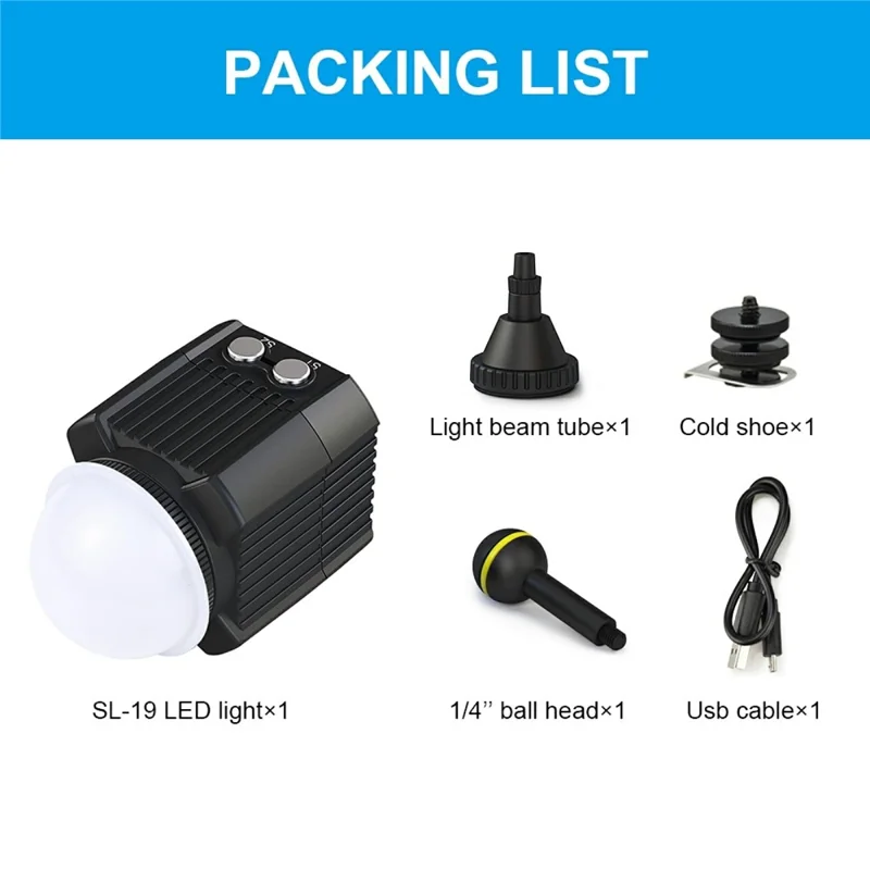 PULUZ PU563B For GoPro Series Action Camera 60m Underwater Video Lamp Waterproof LED Fill Light (7.4V / 1100mAh Battery)