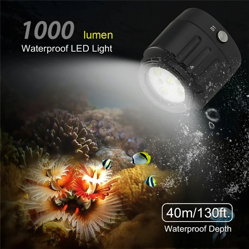 PULUZ PU562B For GoPro Series Action Camera 40m Underwater Video Light Waterproof Diving Lamp (3.7V / 1100mAh Battery)