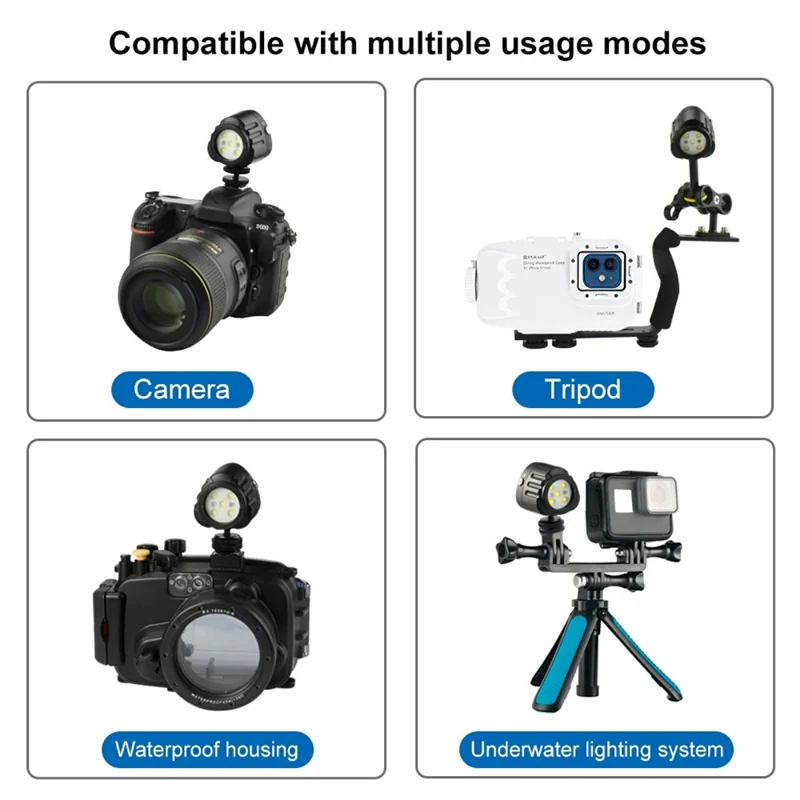 PULUZ PU562B For GoPro Series Action Camera 40m Underwater Video Light Waterproof Diving Lamp (3.7V / 1100mAh Battery)