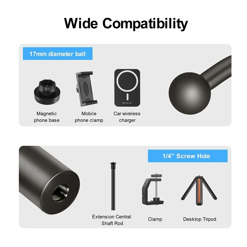 PULUZ PU852B Aluminum Alloy 17mm Ball Head Bracket Base Adapter for Phone Clamp / Camera Mount