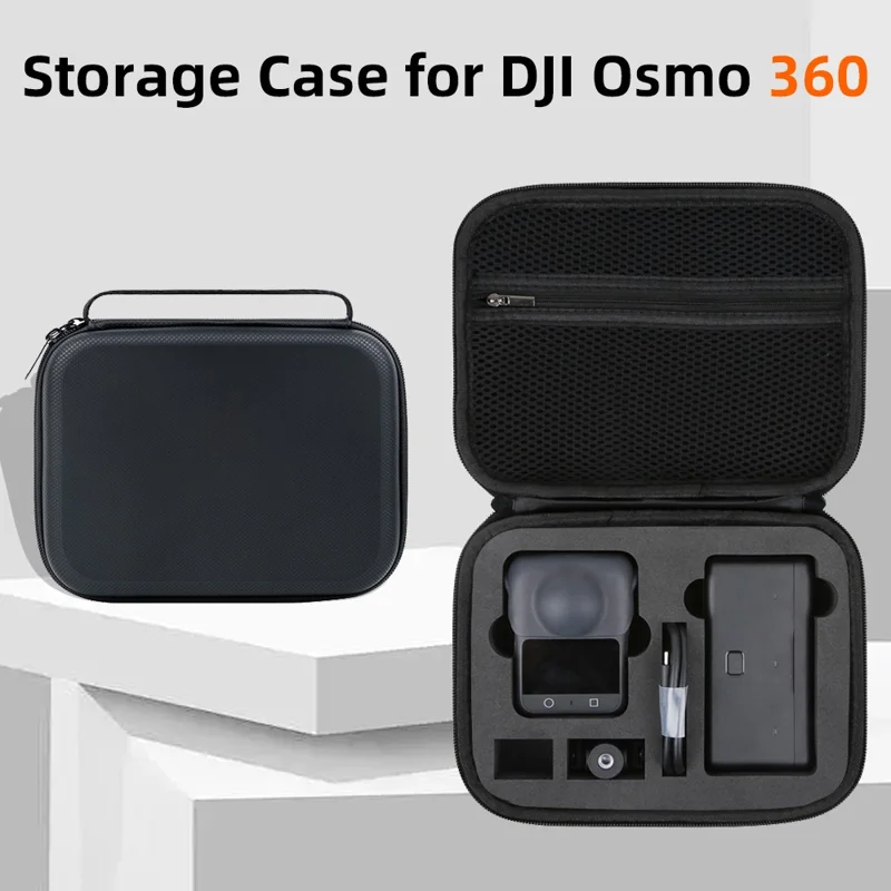 For DJI Osmo 360 Panoramic Camera Storage Case PU Leather Handbag Carrying Bag - Black