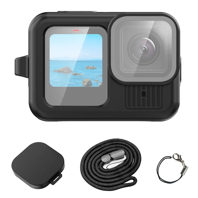 PULUZ PU948 For GoPro HERO13 Black Scratch Resistant Silicone Protective Case with Lens Cap and Hand Strap Set - Black