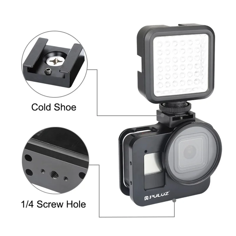 PULUZ PU449B For GoPro HERO8 Black Metal Housing Heat Dissipation Protective Cage with UV Lens Filter